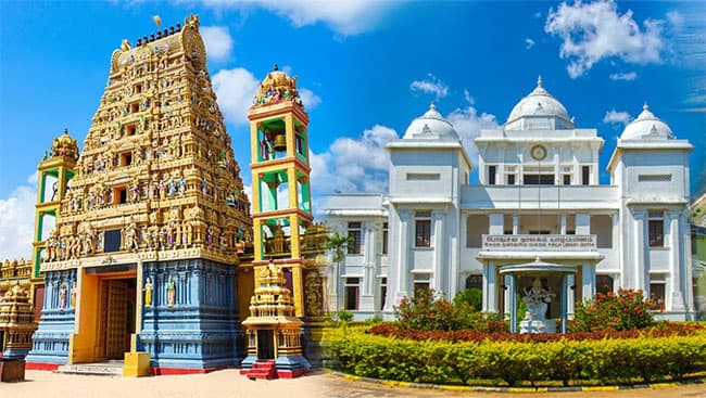A colourful Hindu kovil and the historic library in Jaffna
